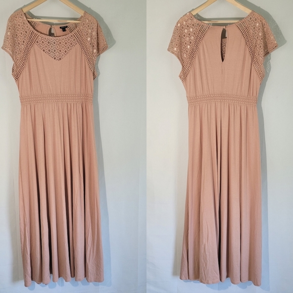 torrid Dresses & Skirts - TORRID Pink Blush Lace Crewneck Soft Jersey Fit & Flare Maxi Dress Size 2X